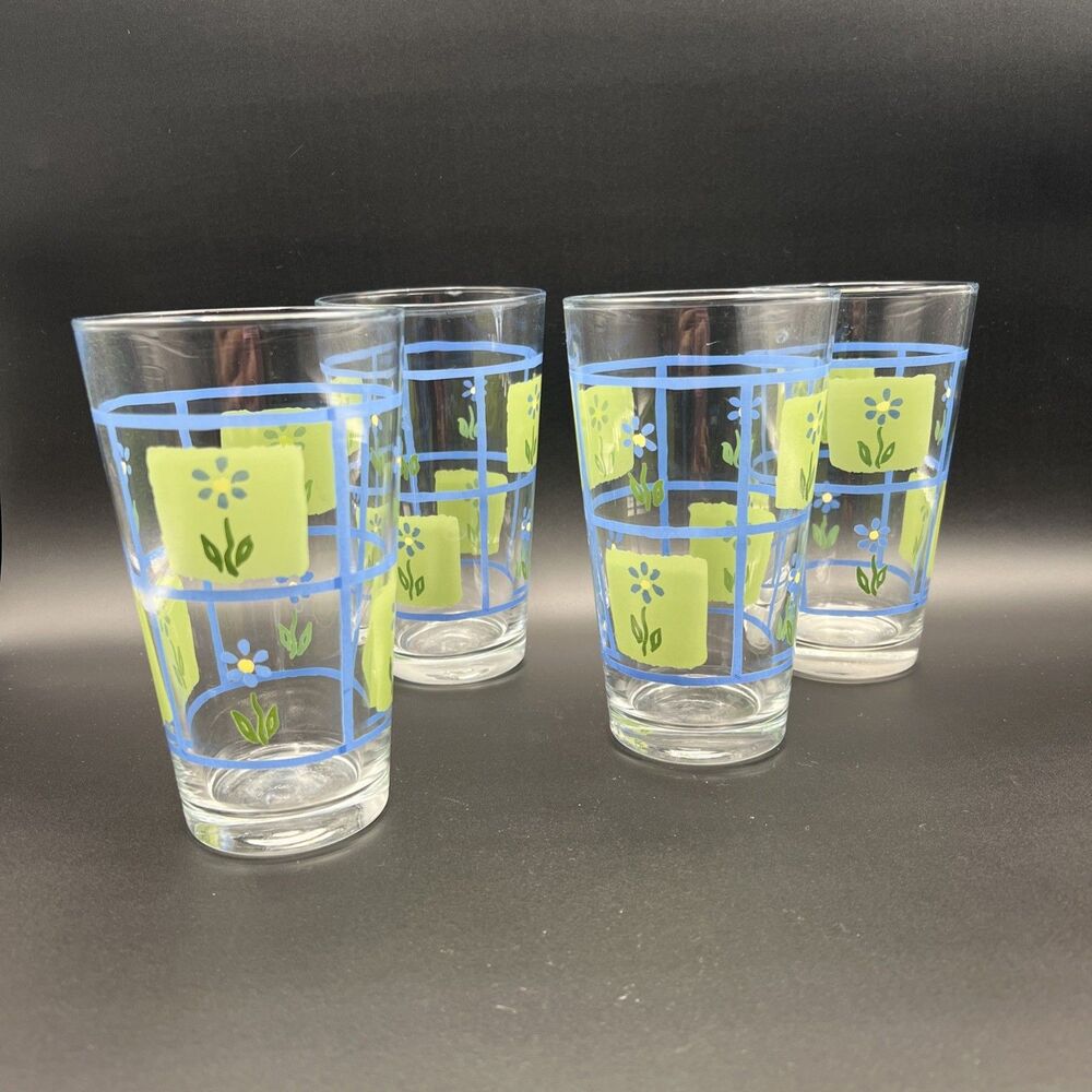 Pfaltzgraff Cloverhill Floral 4 Tumbler Glasses 16 Oz USA Discontinued Vintage